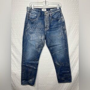 Frame Le Original Blue Jeans ButtonFly HighRise Straight Silver Coated Size 28